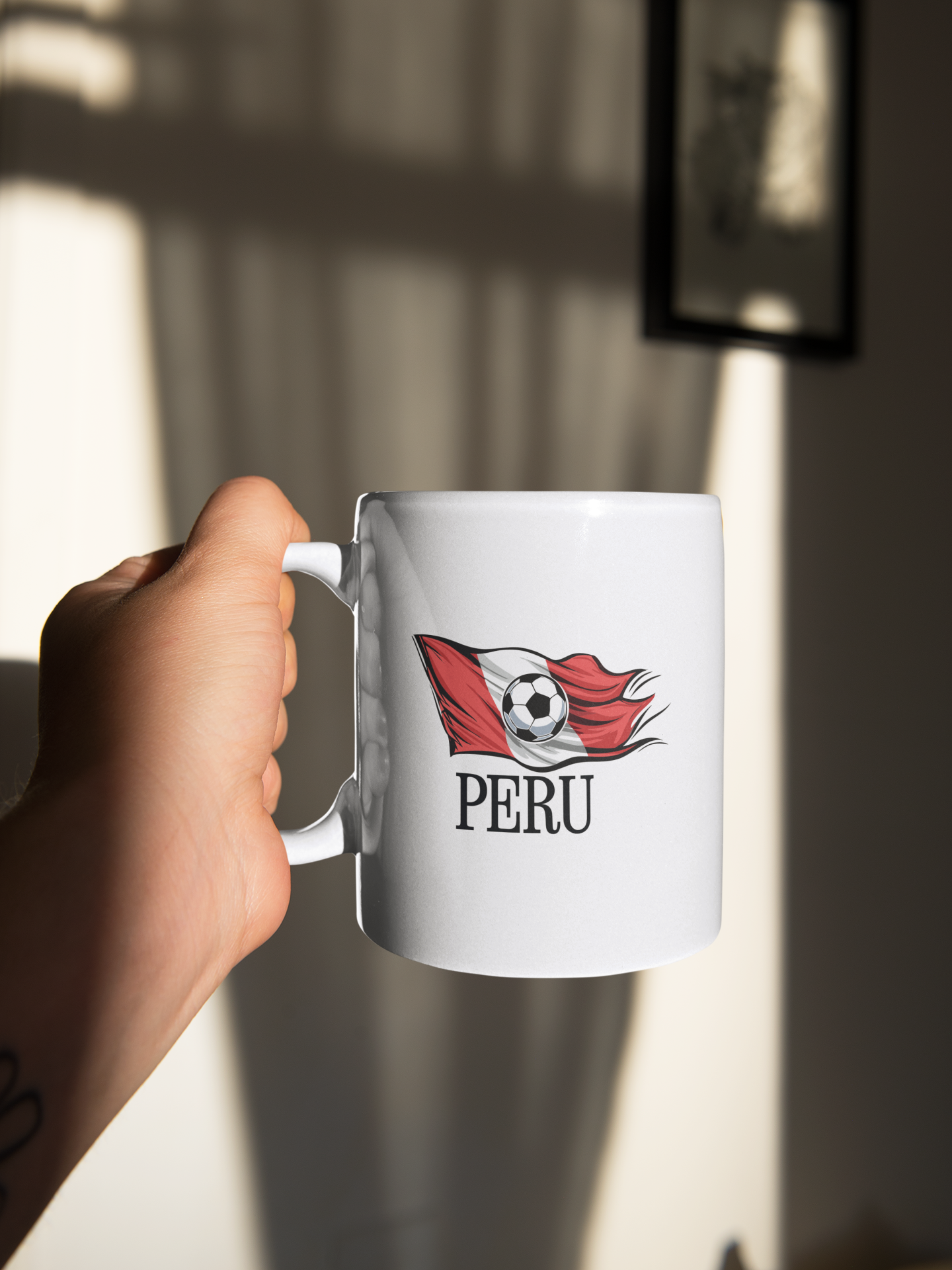 15oz Peru Flag & Soccer Ball Ceramic Mug – Perfect for Peru Soccer Fans!